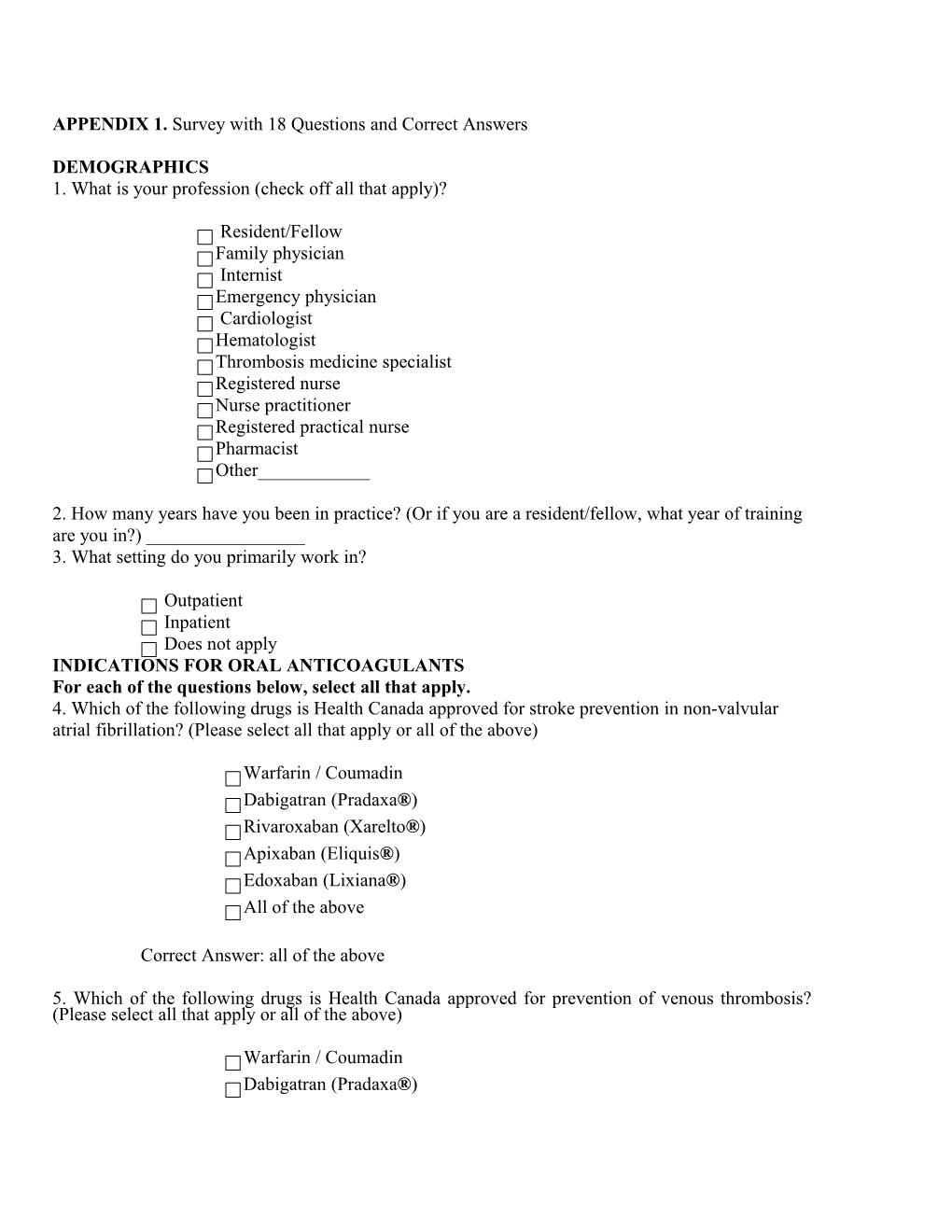 APPENDIX 1. Survey with 18 Questions and Correct Answers