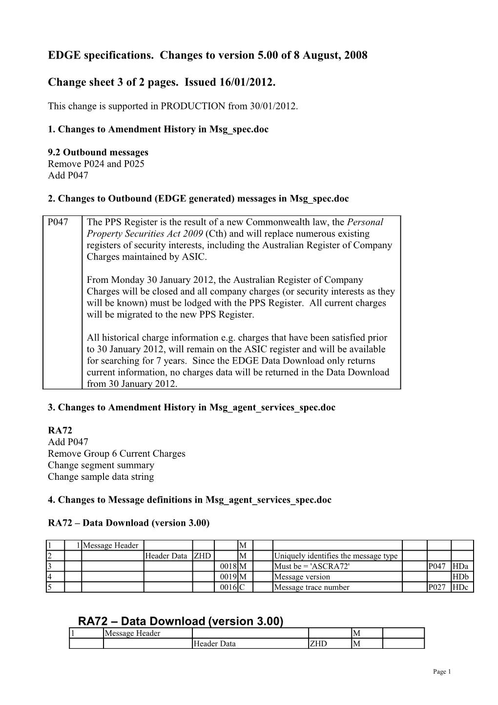 EDGE Specifications. Changes to Version 5.00 of 8 August, 2008