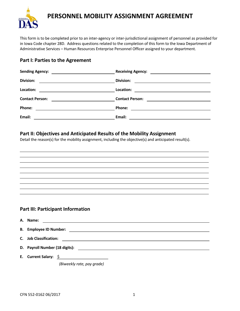 552-0162 Personnel Mobility Assignment Agreement