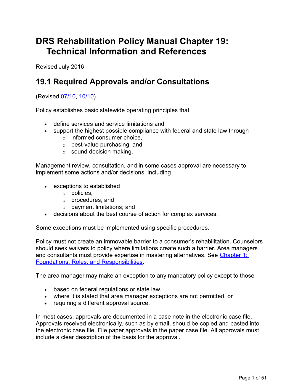 DRS RPM Chapter 19 Revisions, July 2016