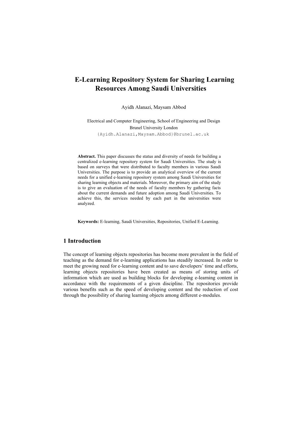 E-Learning Repository System for Sharing Learning Resources Among Saudi Universities