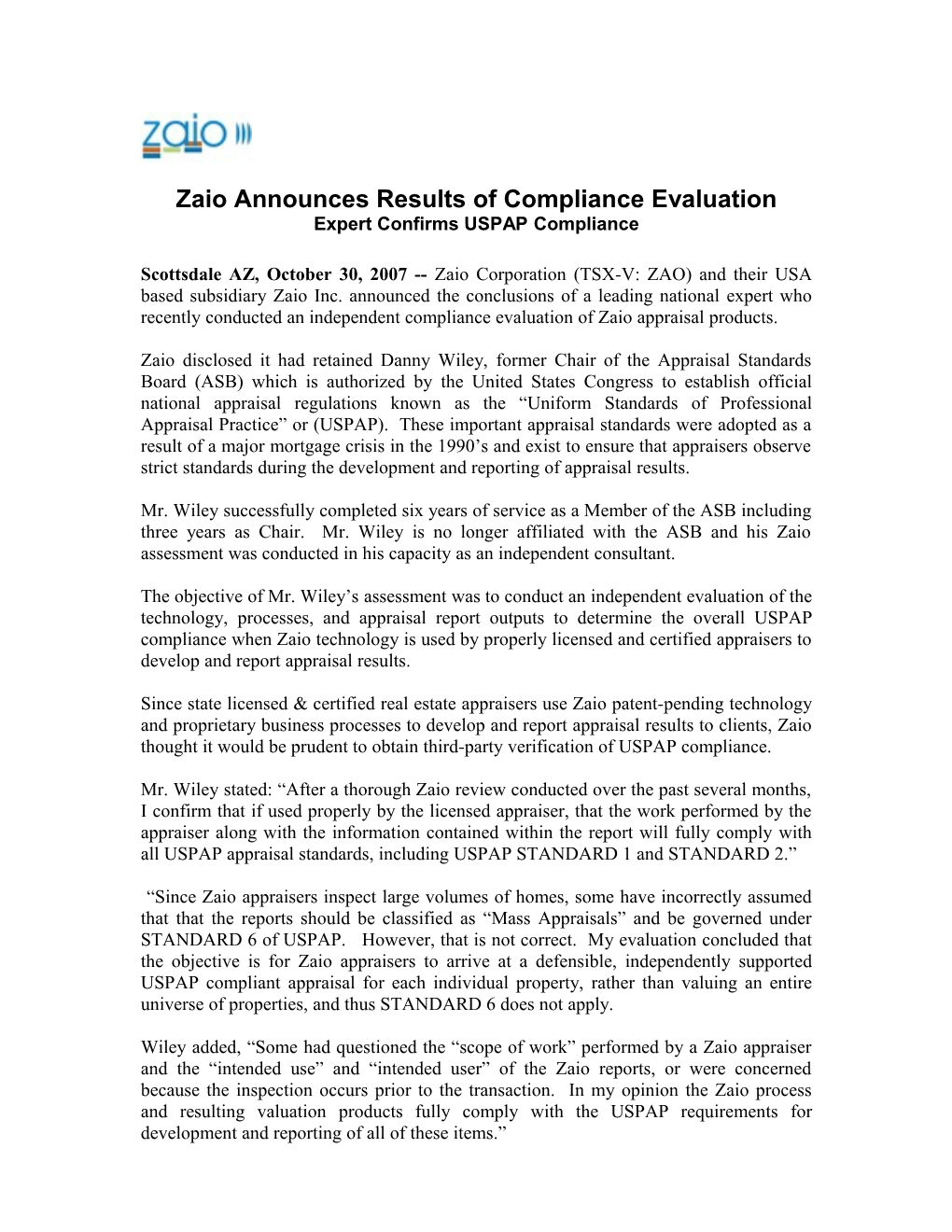 Zaio Releases Fourth Quarter and 2006 Financial Results