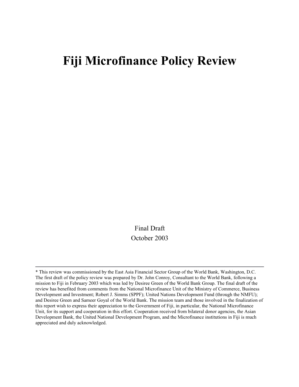 Fiji Microfinance Policy Review