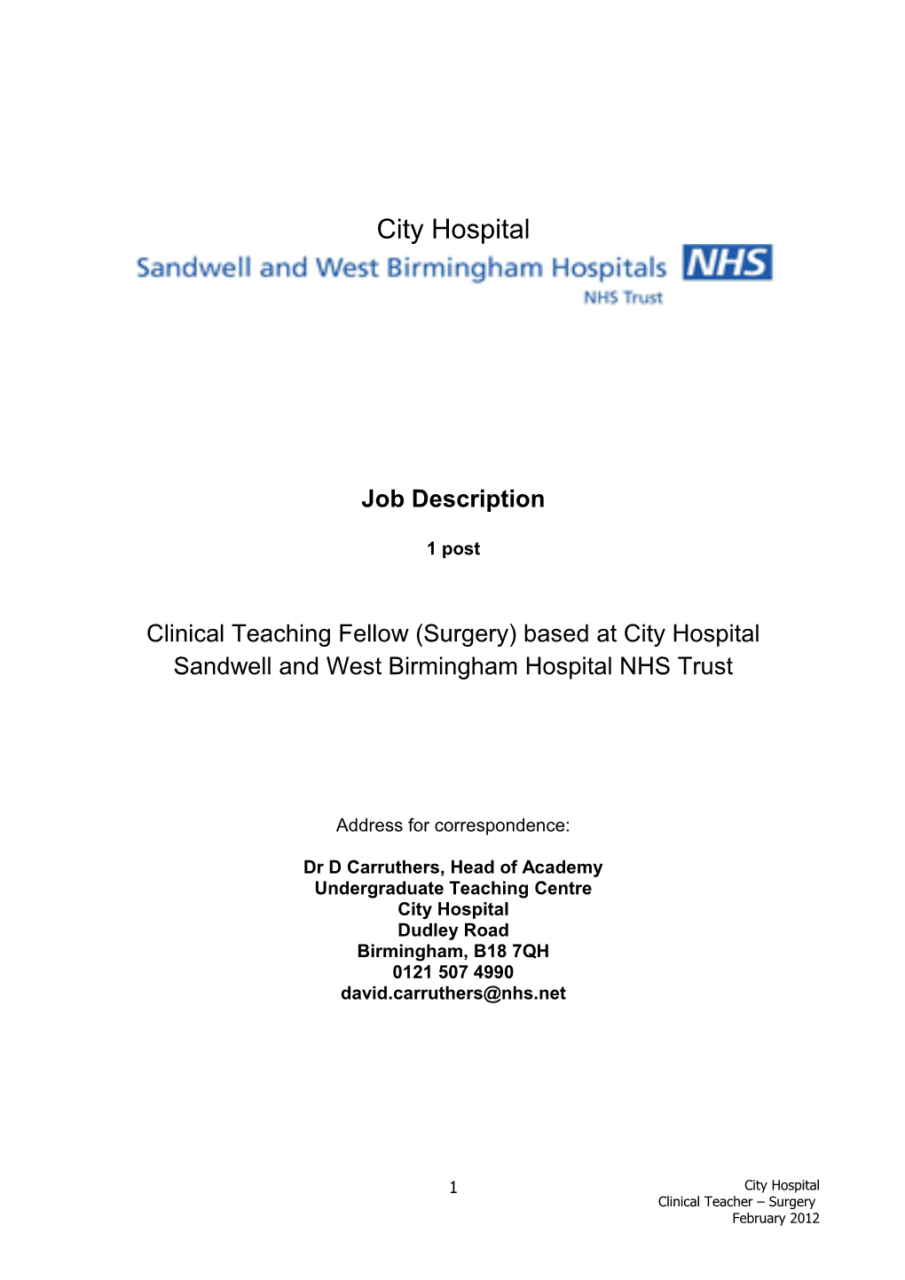 Clinical Teaching Fellow (Surgery) Based at Cityhospital
