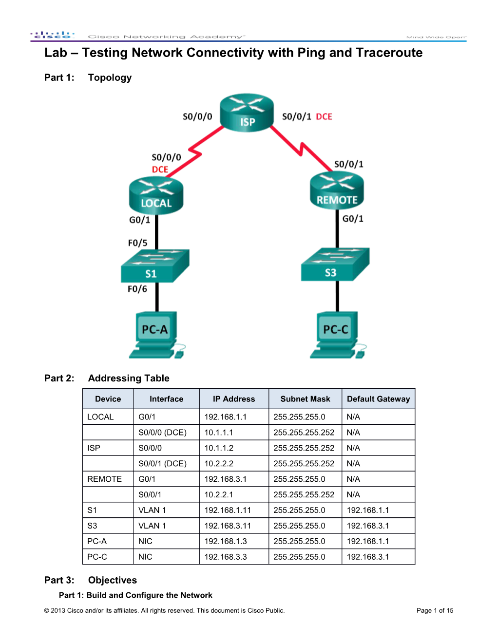 Lab Testing Network Connectivity with Ping and Traceroute