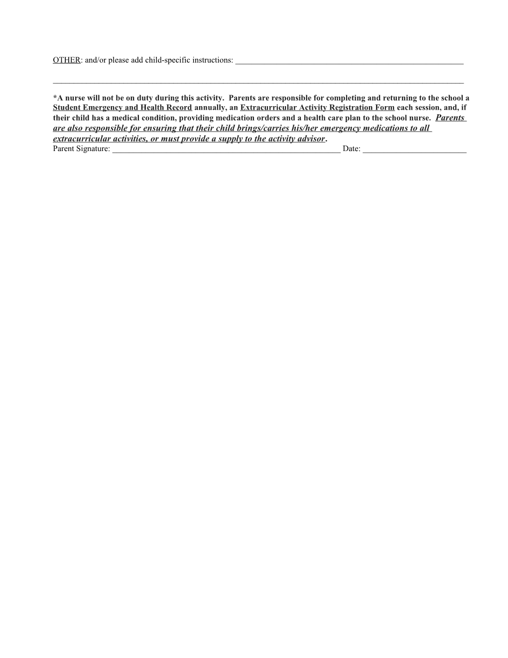 Extracurricular Activity Registration Form