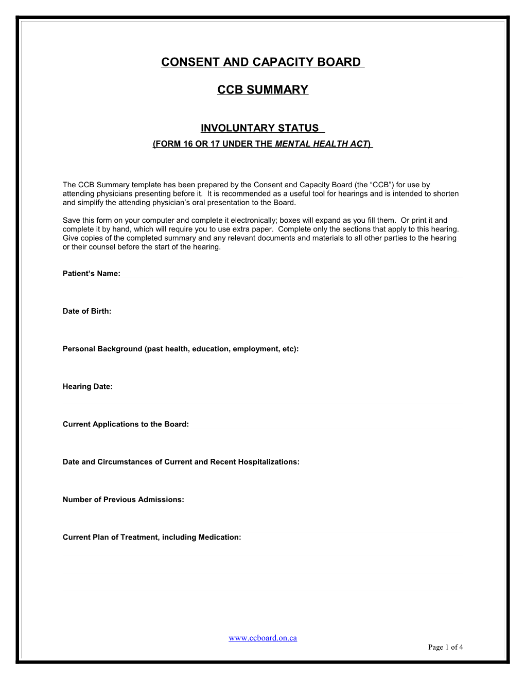 Summary for Consent and Capacity Board (Ccb)