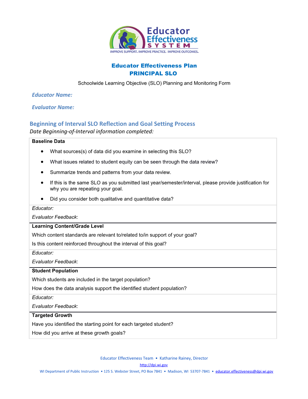 Schoolwide Learning Objective (SLO) Planning and Monitoring Form