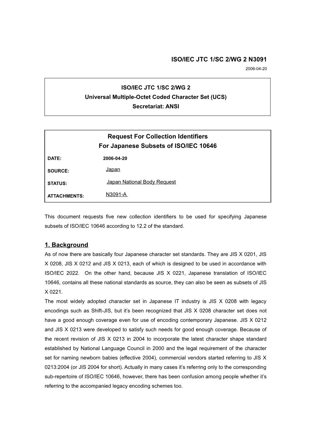 Iso/Iec Jtc/1 Sc/2 Wg/2 N2430