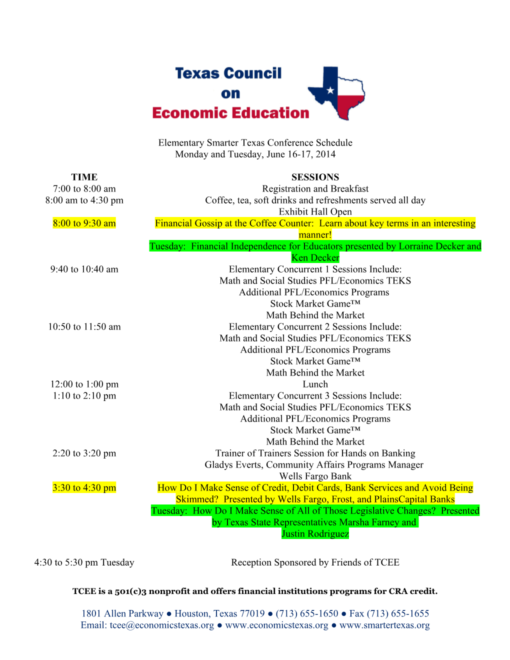 Elementary Smarter Texas Conference Schedule