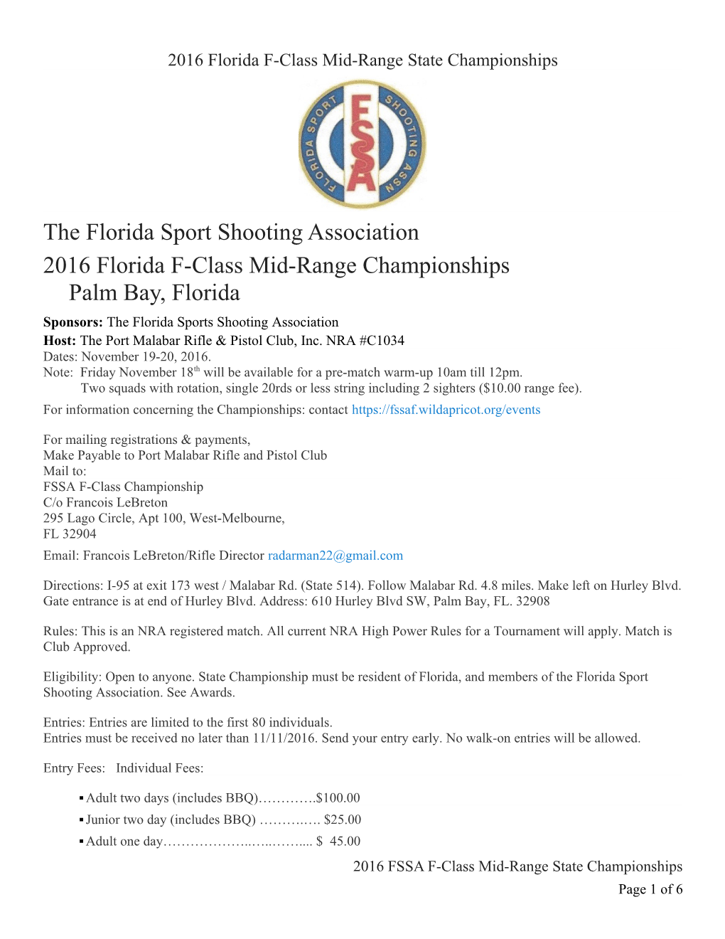 Mid-Range & F-Class Rifle Match Program