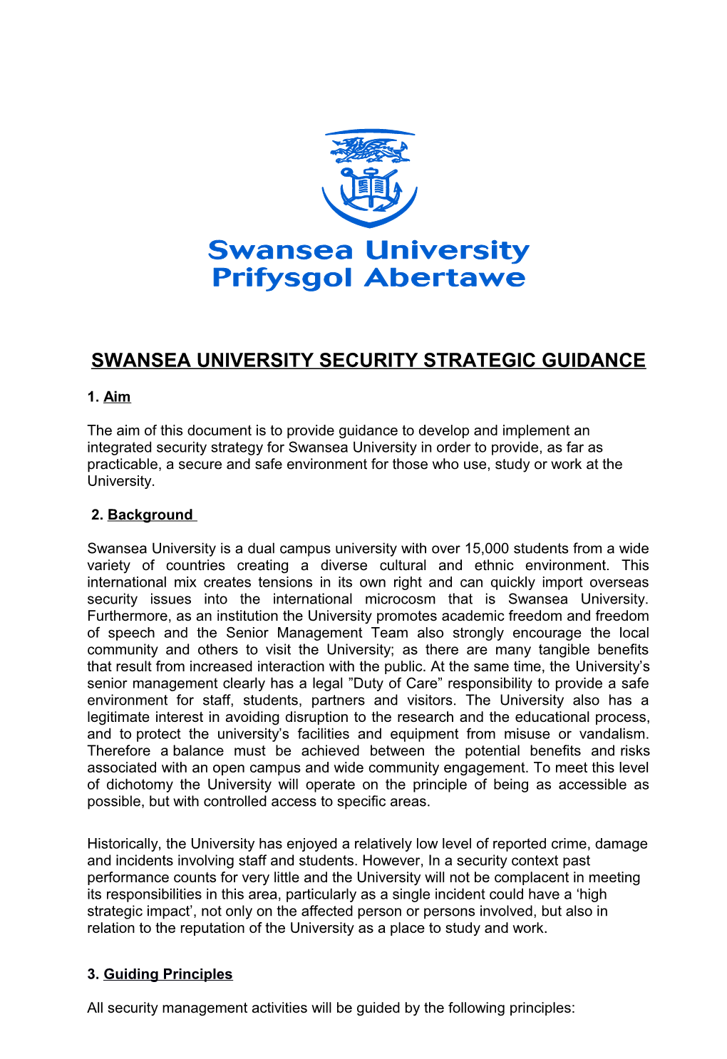 Swansea University Security Strategic Guidance