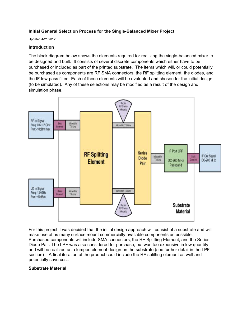 Initial General Selection Process for the Single-Balanced Mixer Project