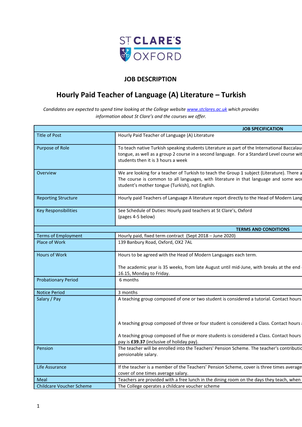 Hourly Paid Teacher of Language (A) Literature Turkish