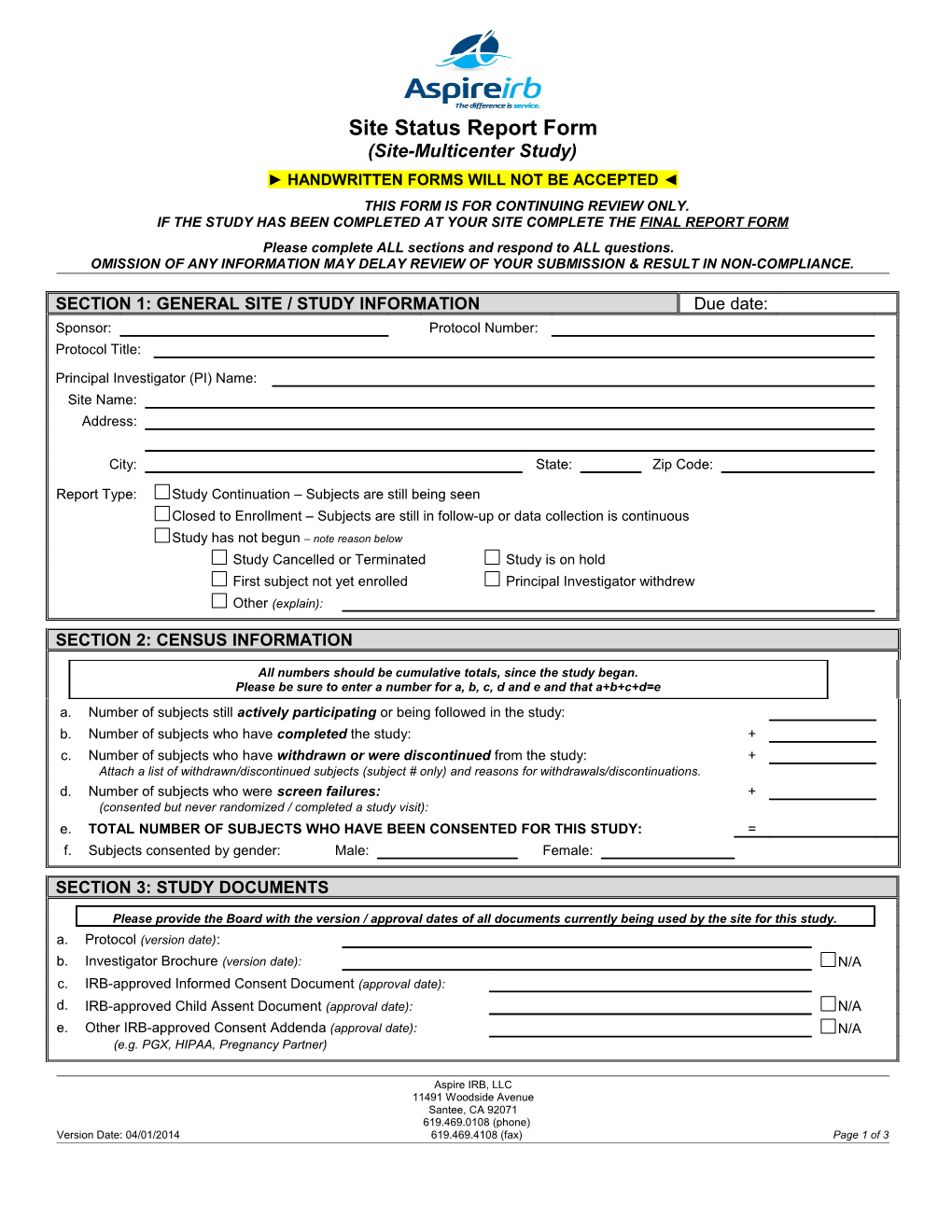 Site Status Report Form