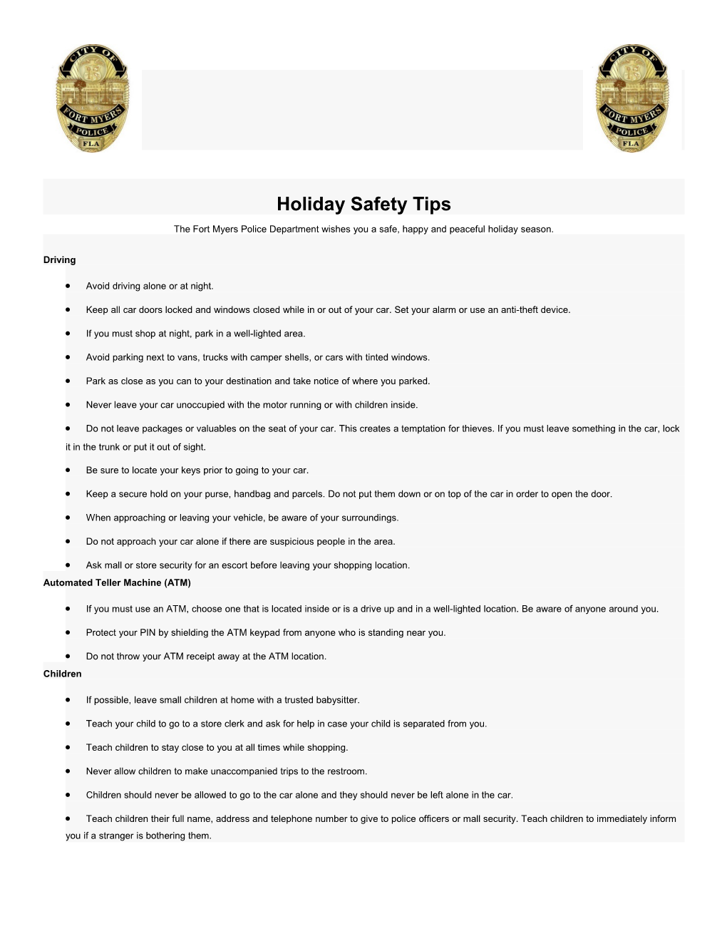 Holiday Safety Tips