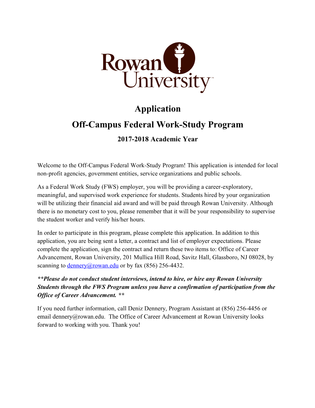 Off-Campus Federal Work-Study Program