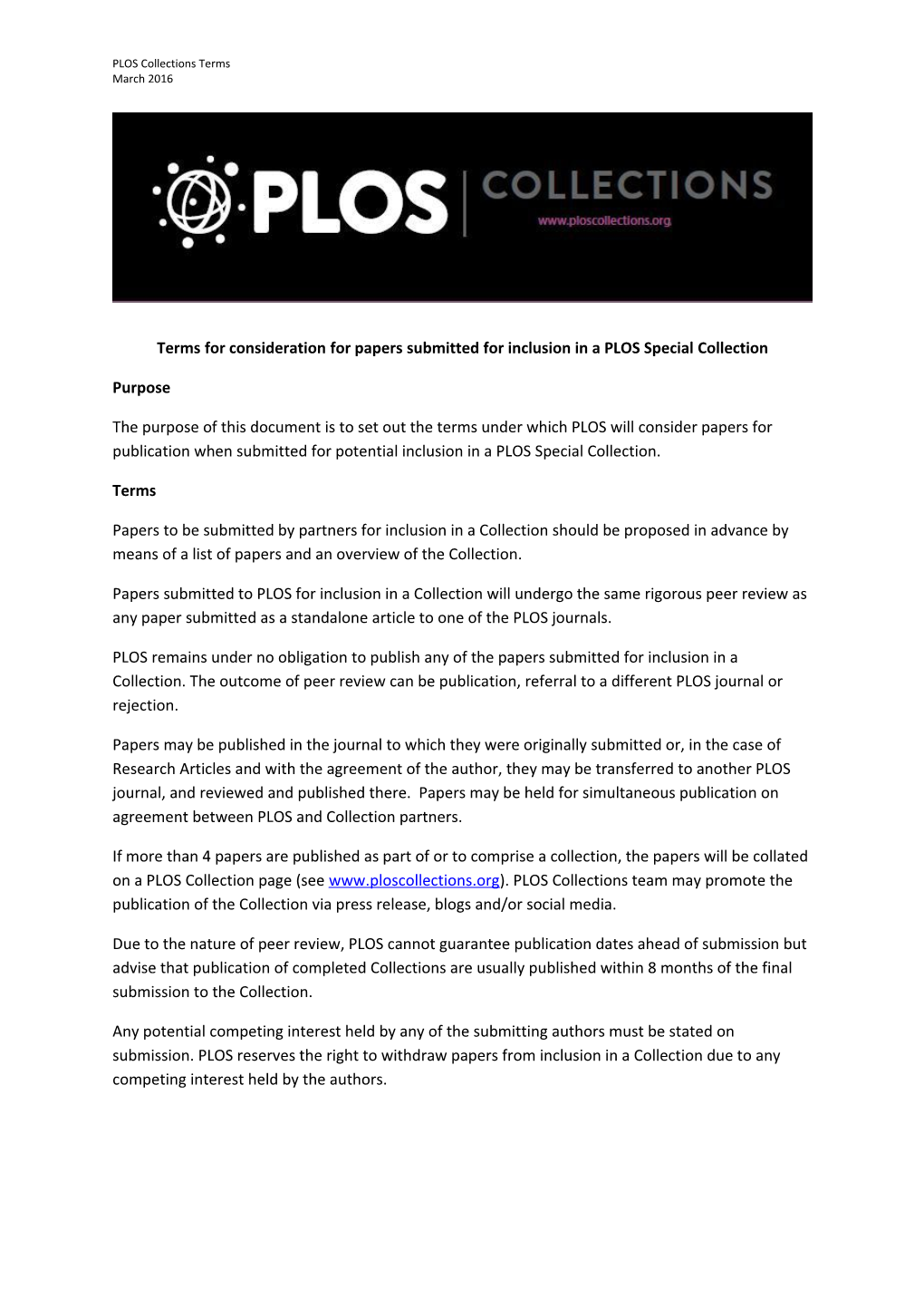 Termsforconsideration for Papers Submitted for Inclusion in a PLOS Special Collection