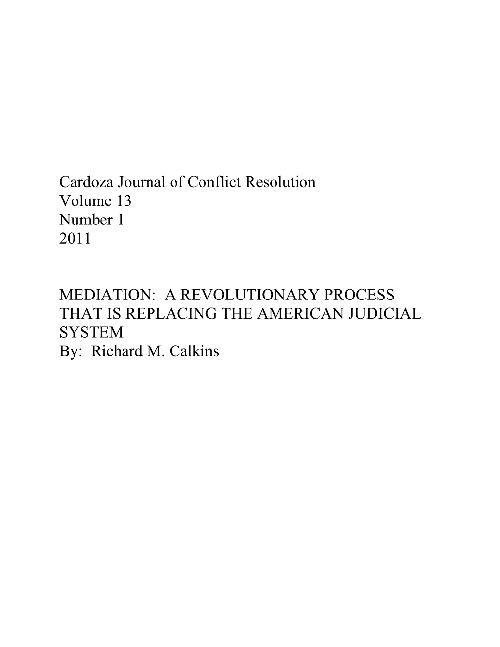 Cardoza Journal of Conflict Resolution