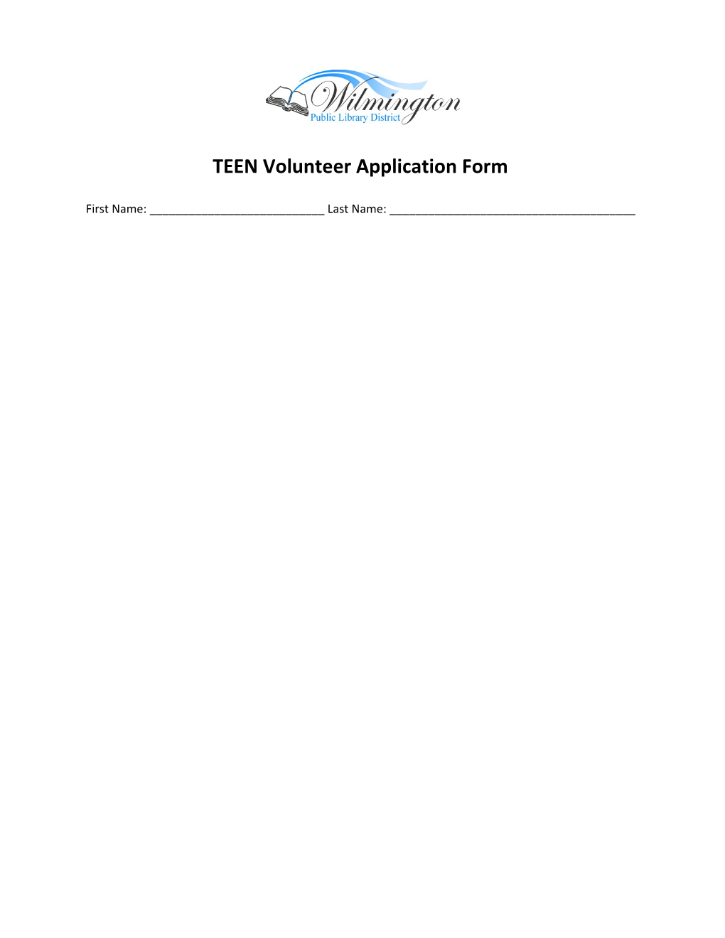TEEN Volunteer Application Form
