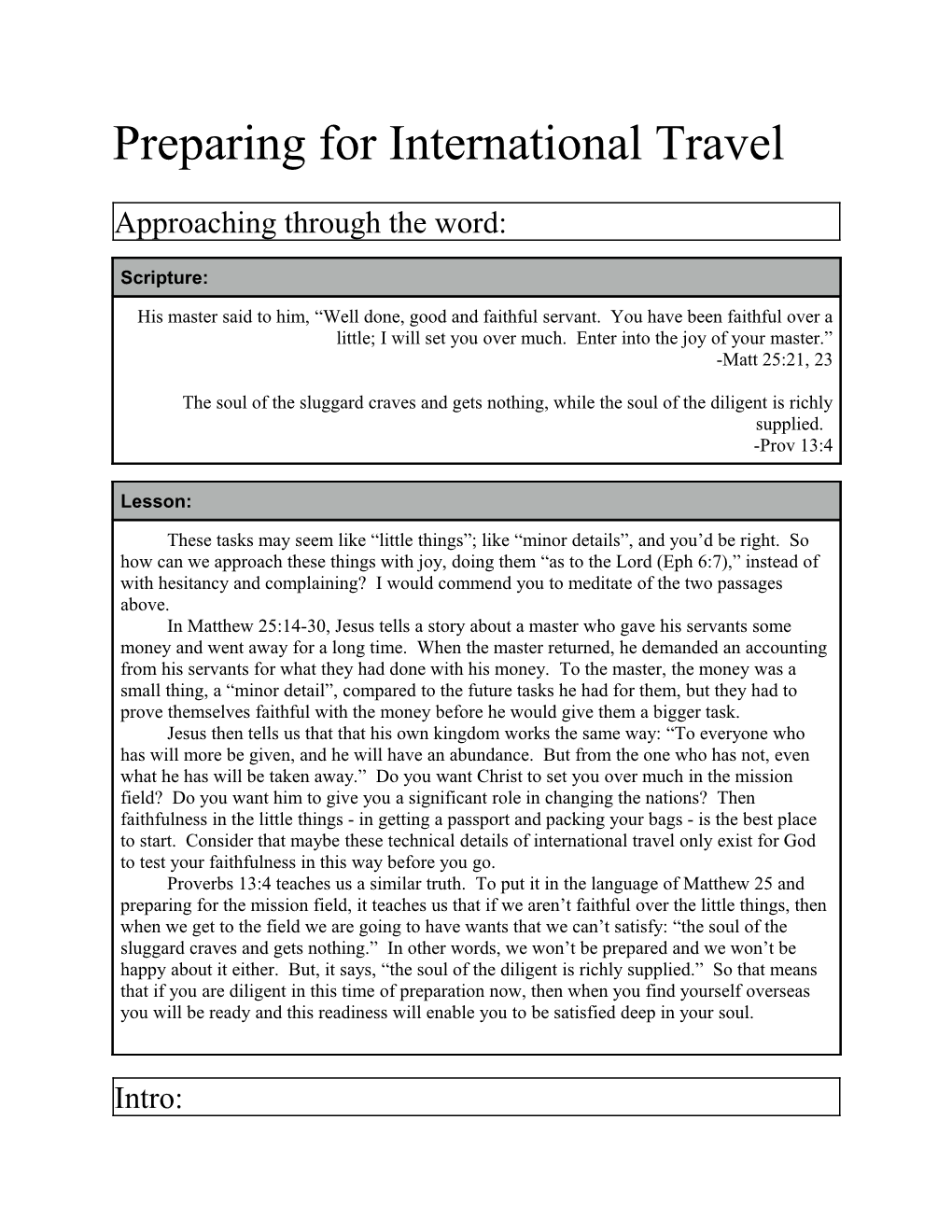Preparing for International Travel