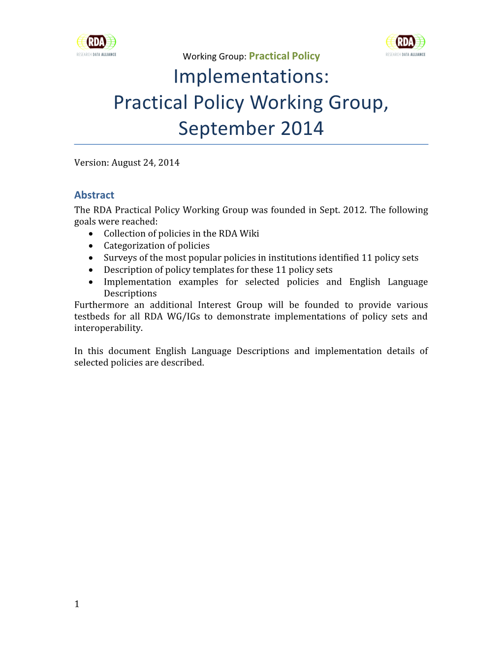 Practical Policy Working Group