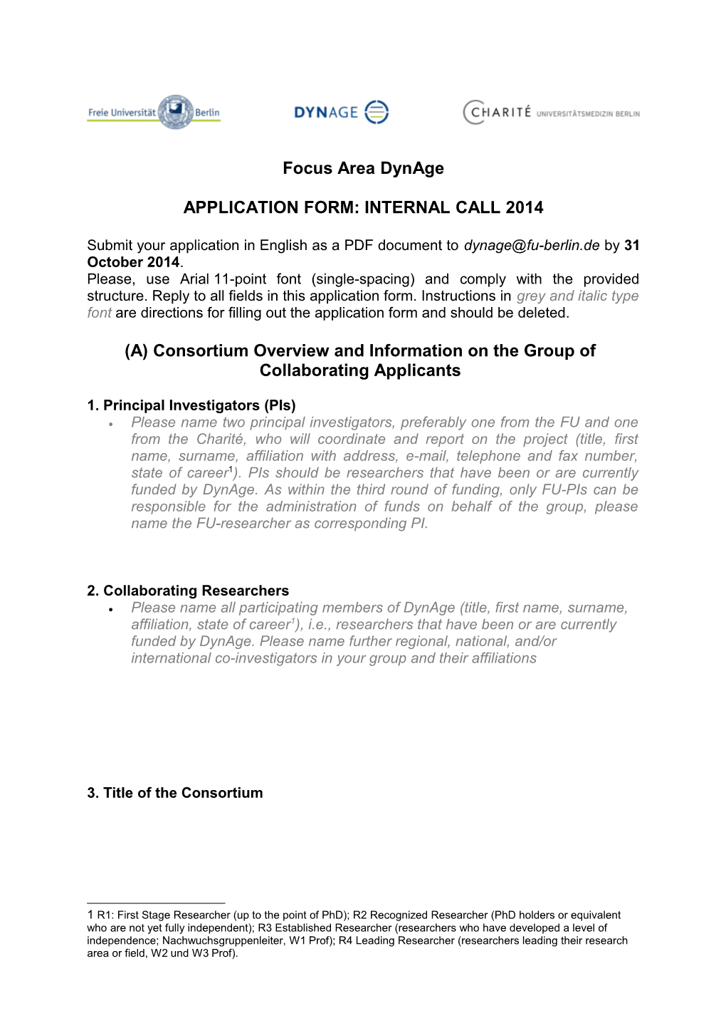 Application Form: Internal Call 2014