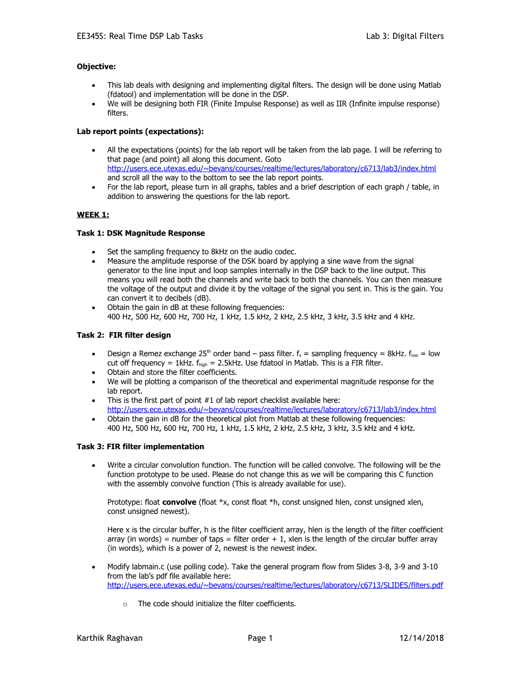 EE345S: Real Time DSP Lab Taskslab 3: Digital Filters