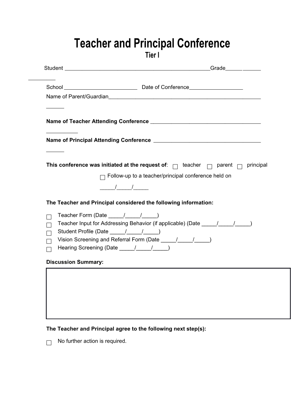 Teacher and Principal Conference