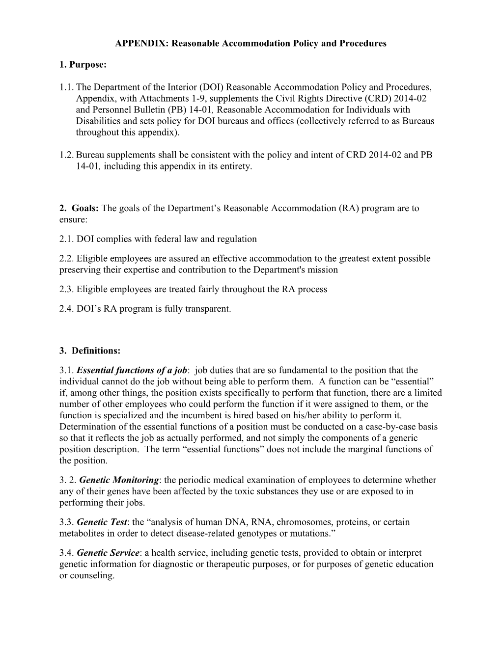 APPENDIX: Reasonable Accommodation Policy and Procedures