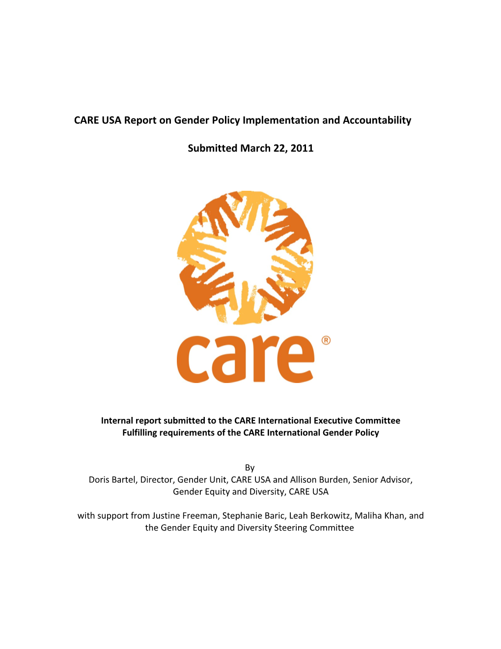 CARE USA Report on Gender Policy Implementation and Accountability