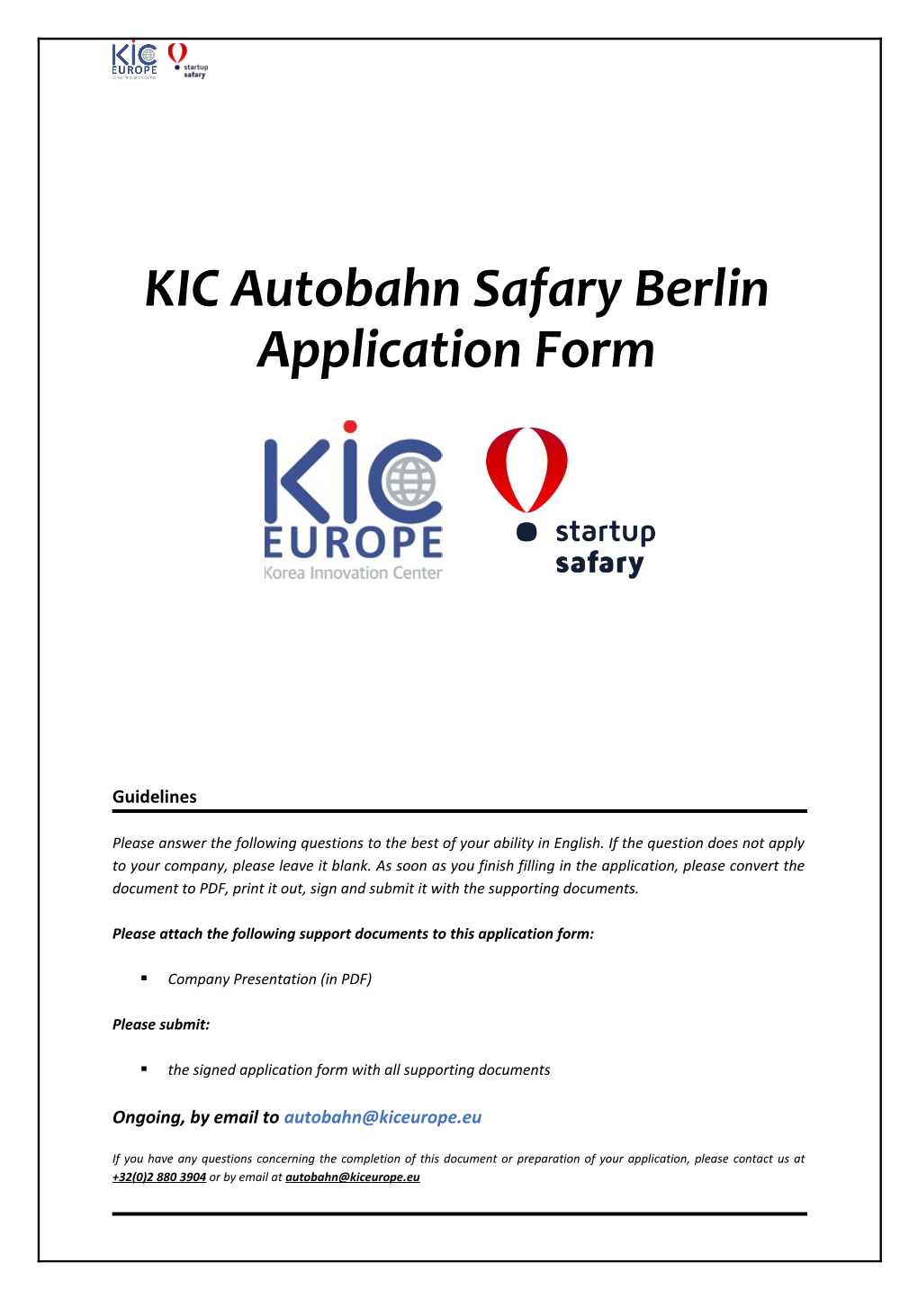 KIC Autobahn Safary Berlin Application Form