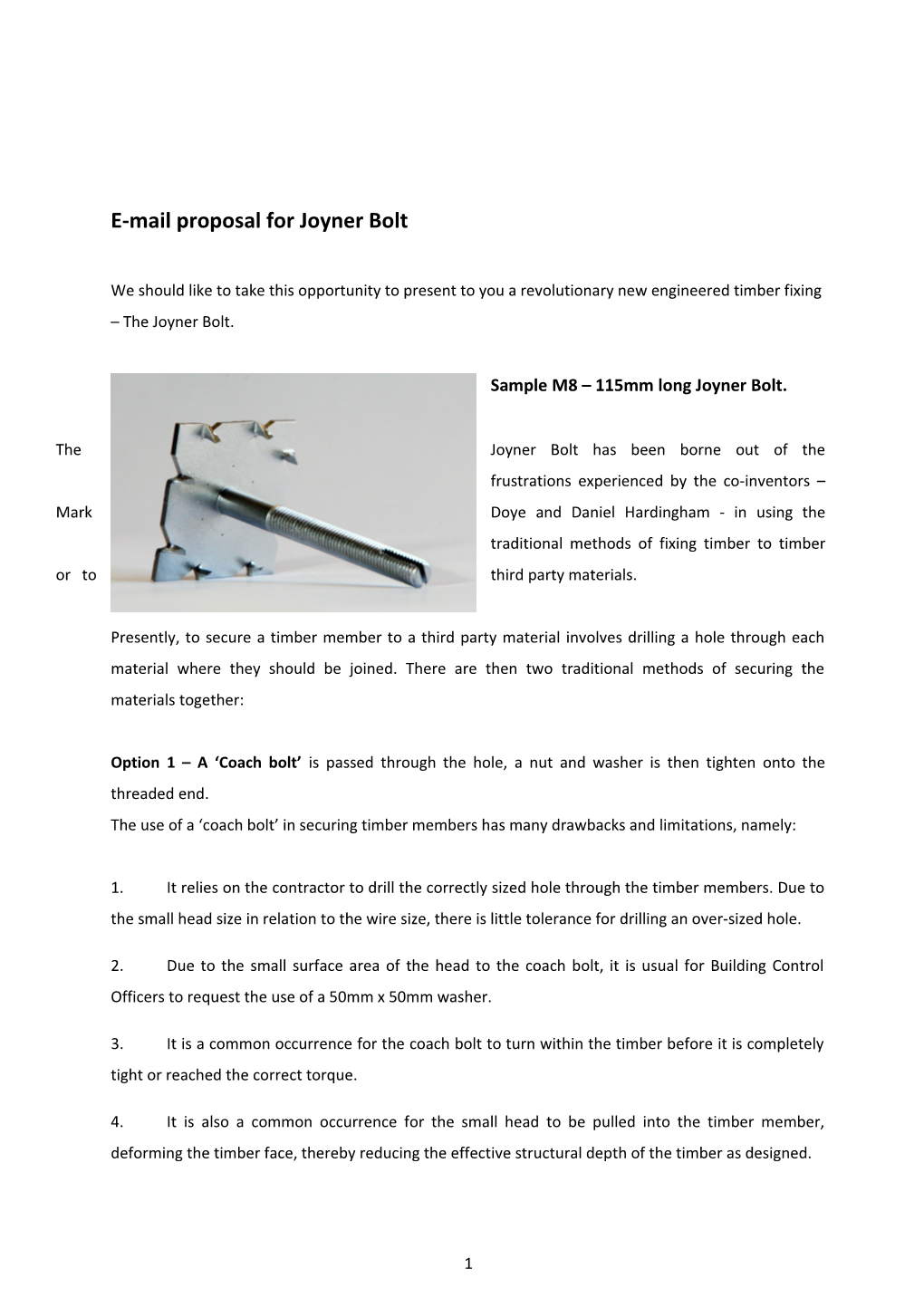 E-Mail Proposal for Joyner Bolt