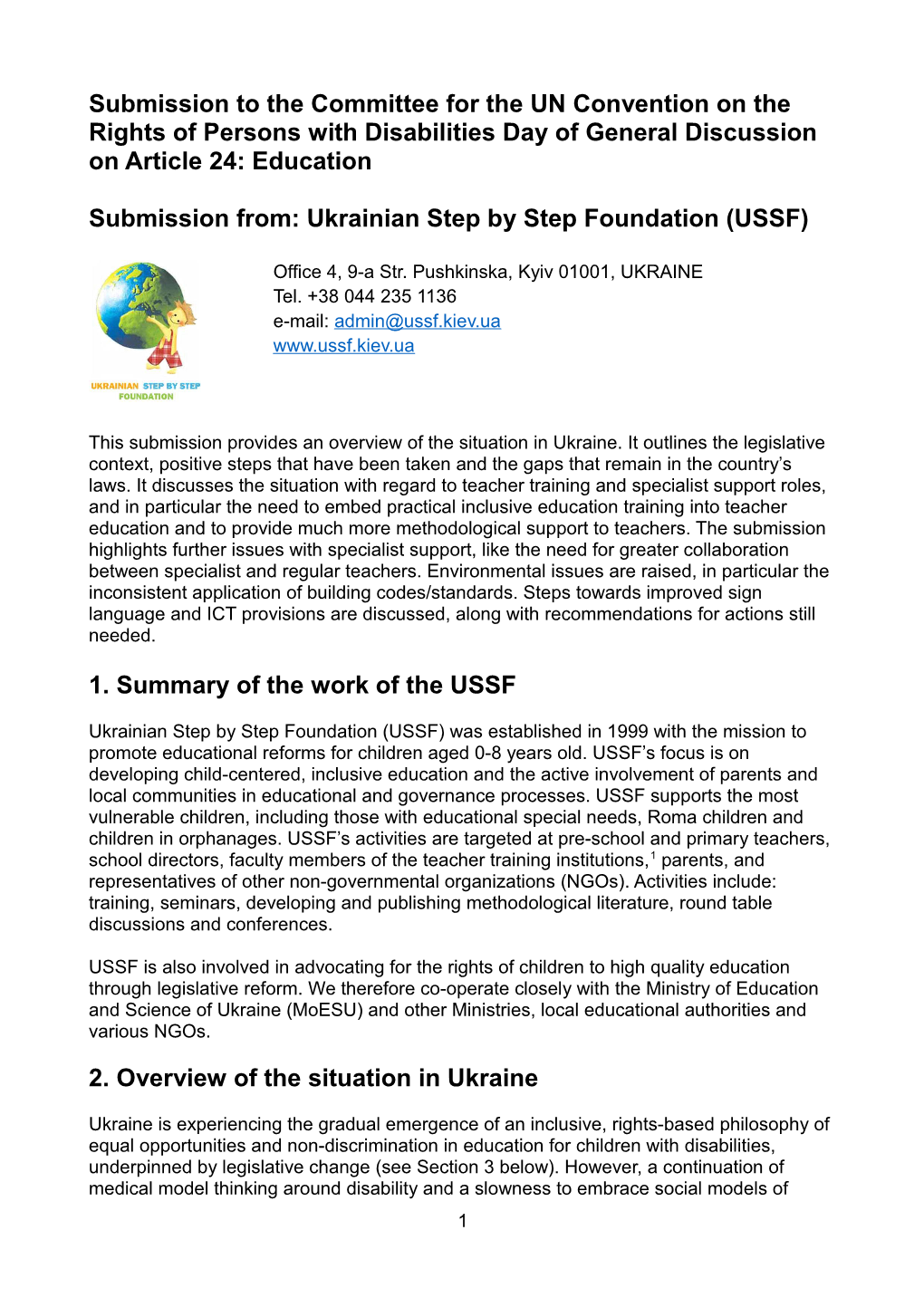 Submission From: Ukrainian Step by Step Foundation (USSF)