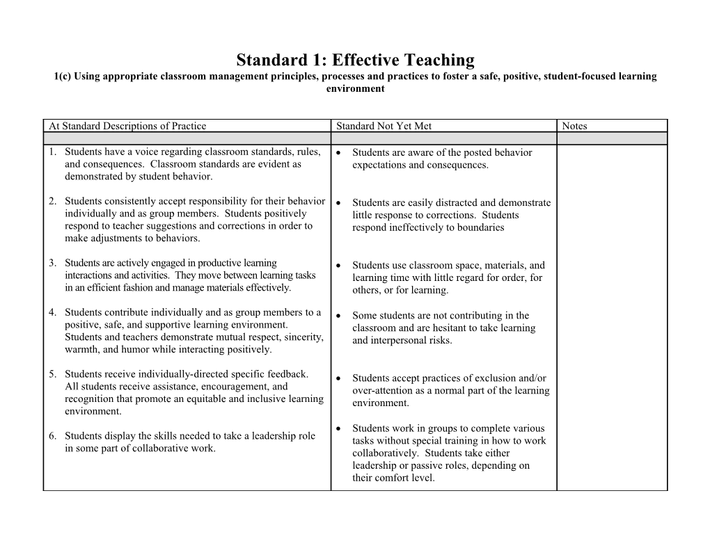 Standard 1: Effective Teaching