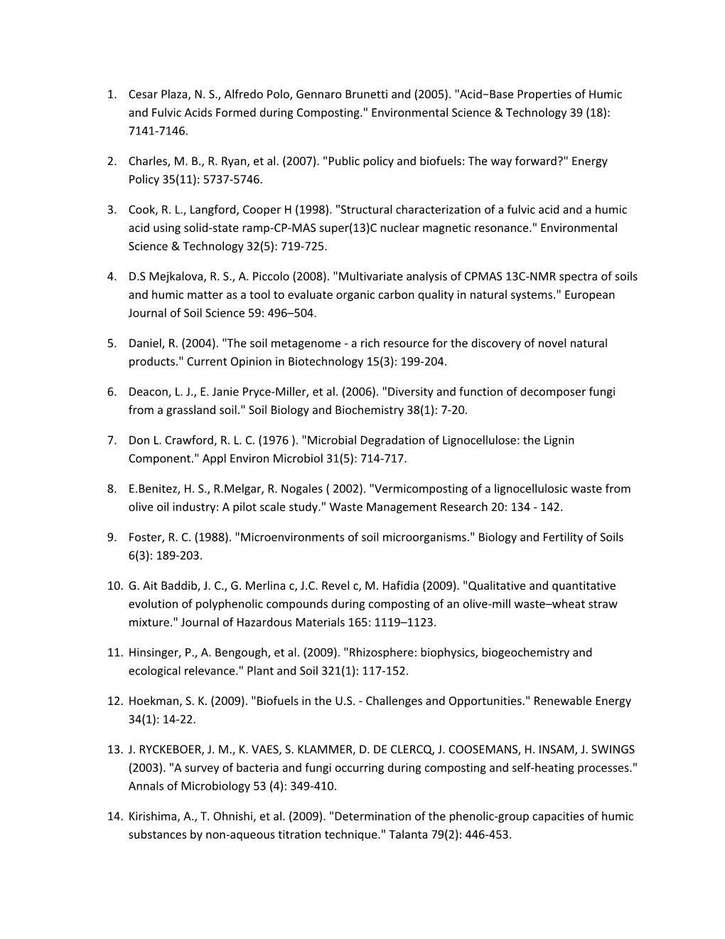 Charles, M. B., R. Ryan, Et Al. (2007). Public Policy and Biofuels: the Way Forward? Energy