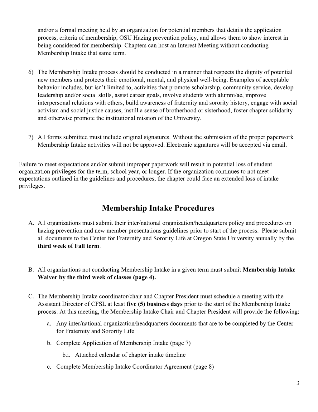 Center for Fraternity and Sorority Life Membership Intake Guidelines and Procedures