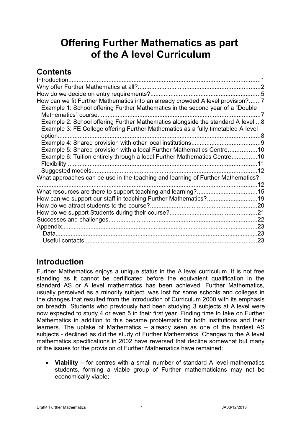 Investigating Provision of Further Mathematics