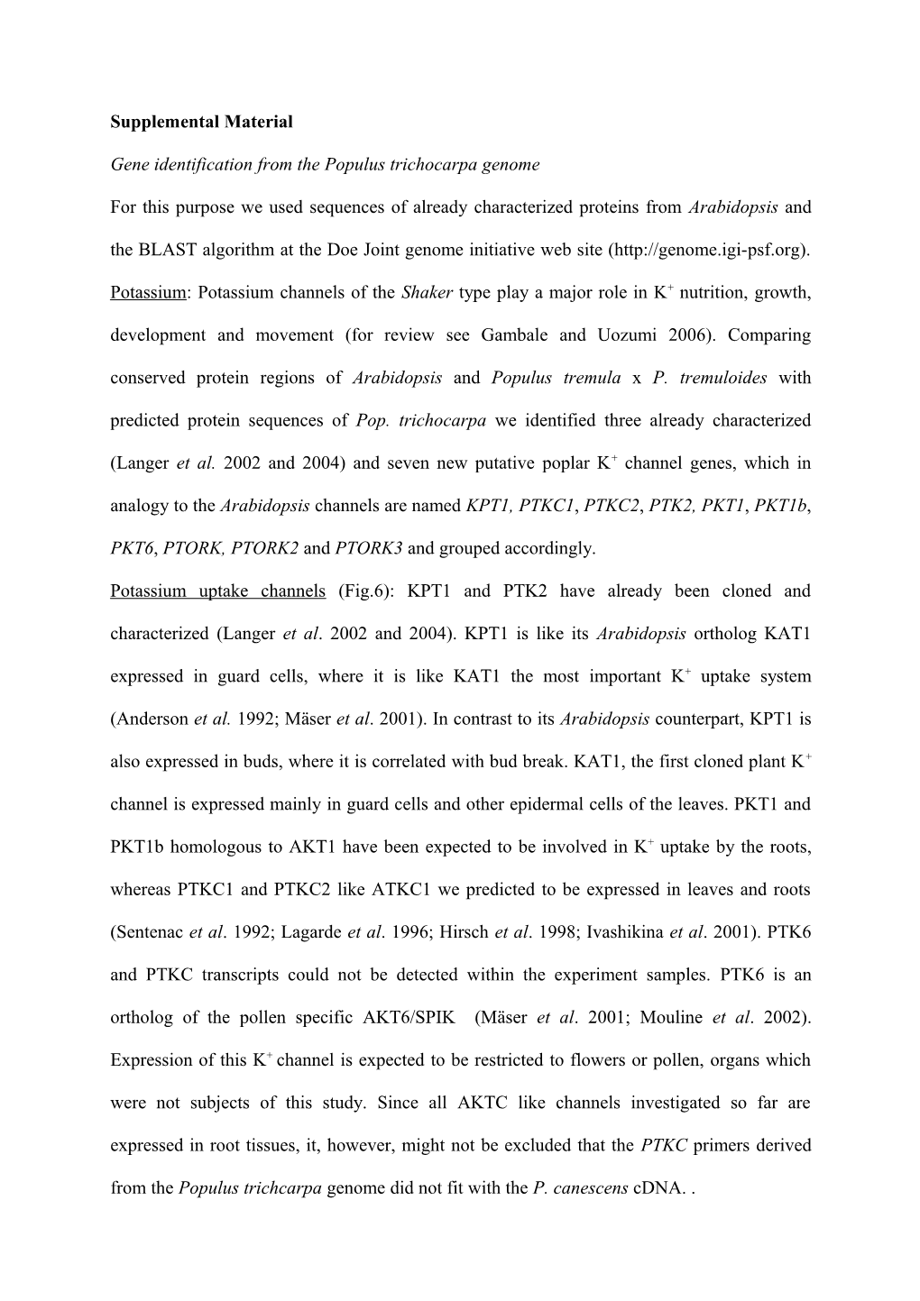 Gene Identification from the Populus Trichocarpa Genome