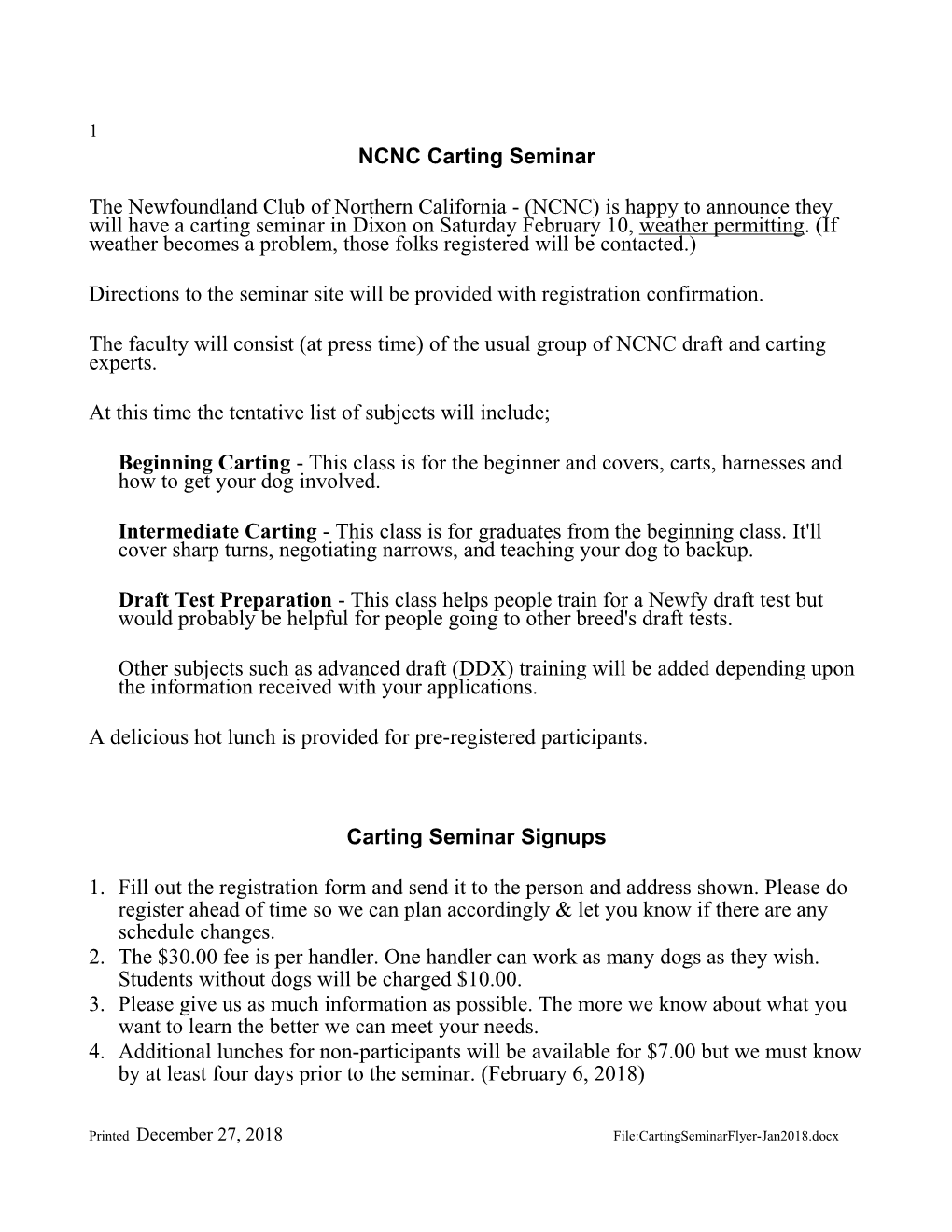 NCNC Carting Seminar