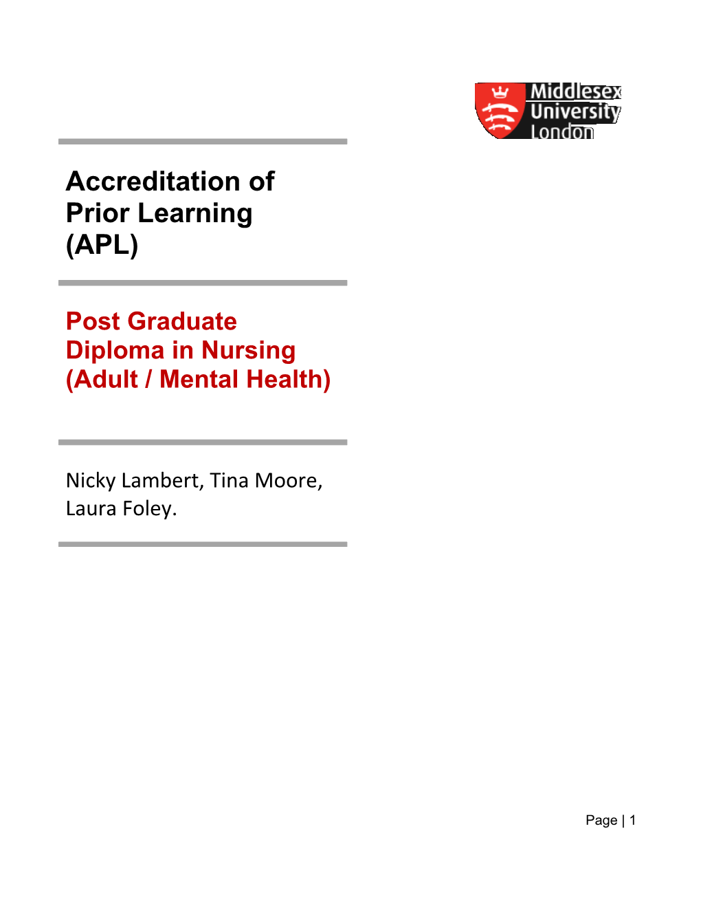 Accreditation of Prior Learning (APL)