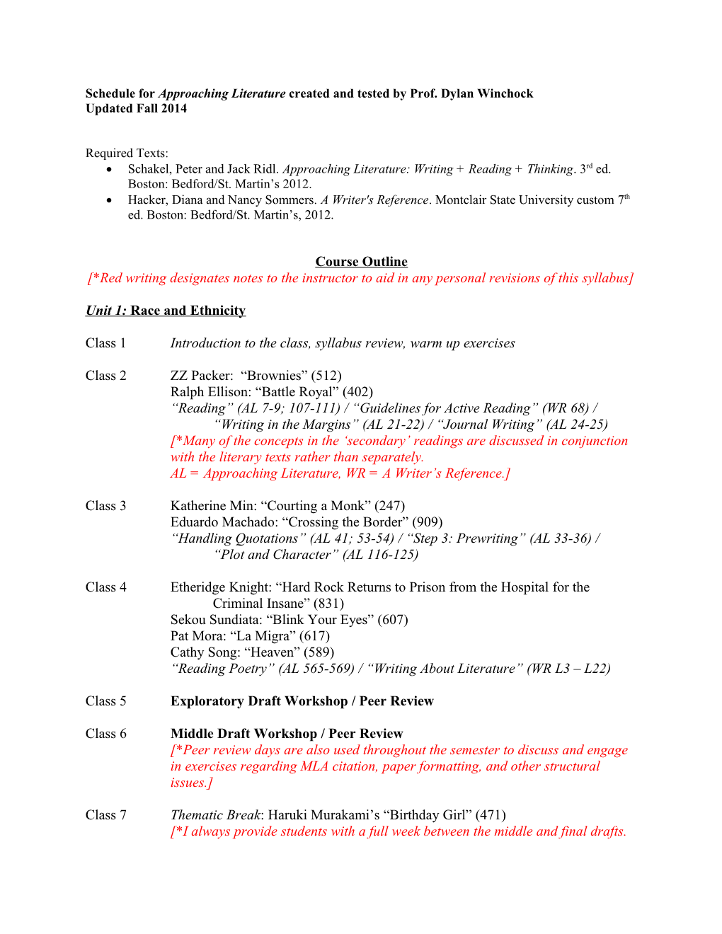 Schedule for Approaching Literature Created and Tested by Prof. Dylan Winchock