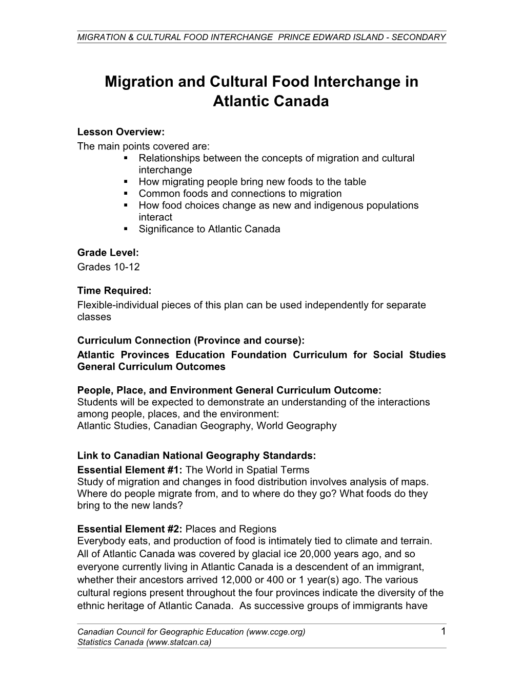 Migration and Cultural Food Interchange in Atlantic Canada