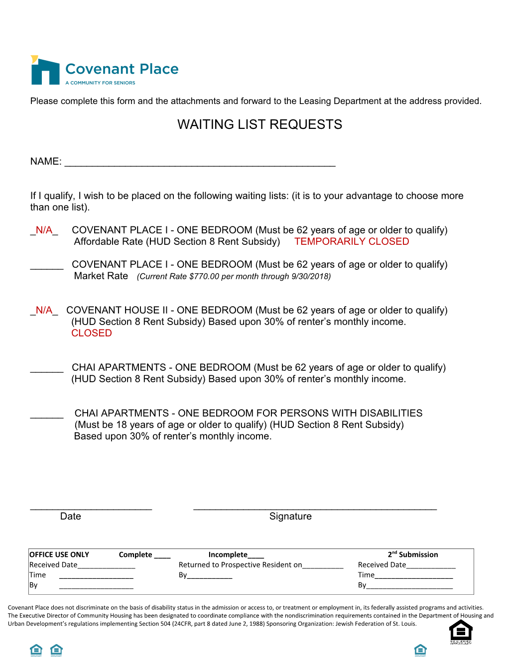 Preliminary Application for Apartment Rental/Resident Requirements