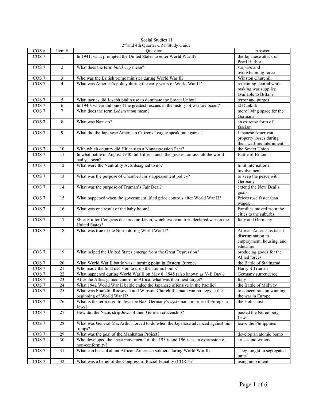 Name of Course Study Guide _____ Quarter 2007-08