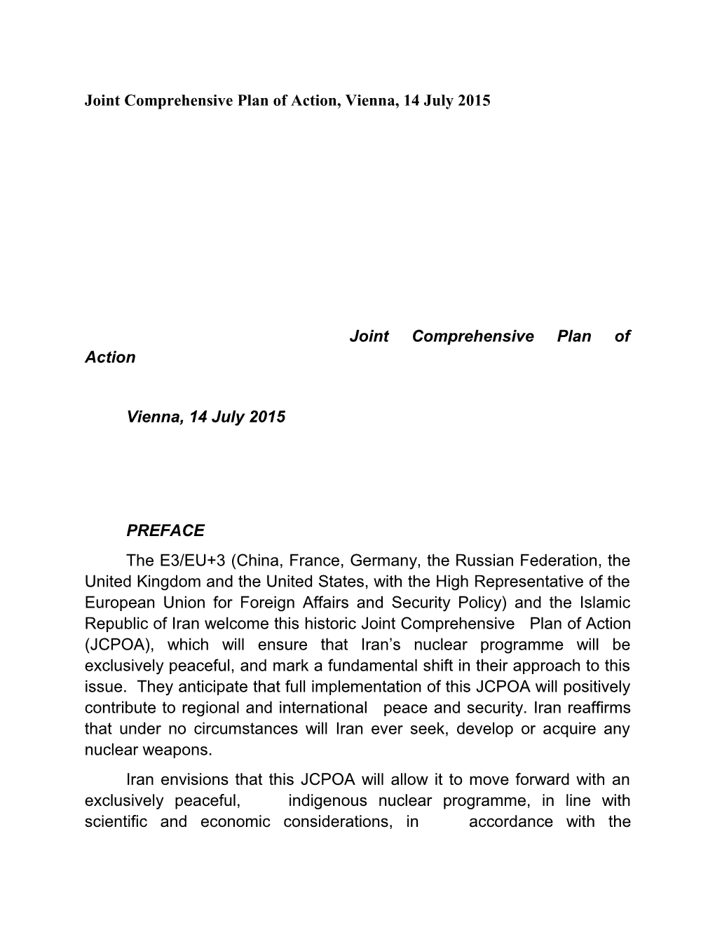 Joint Comprehensive Plan of Action, Vienna, 14 July 2015