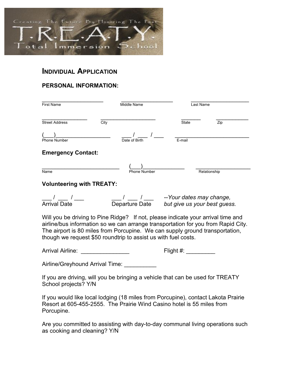 Individual Volunteer Application Form