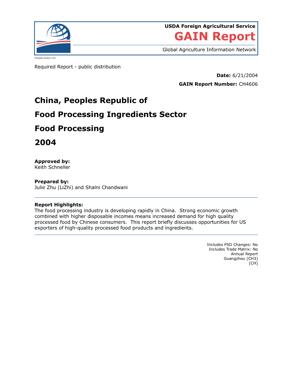 2004 Food Processing Report