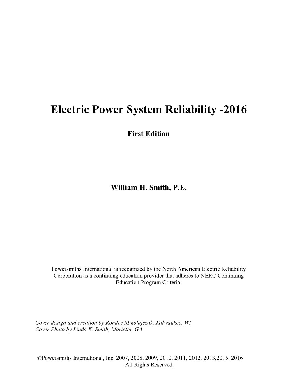 Electric Power System Reliability -2016