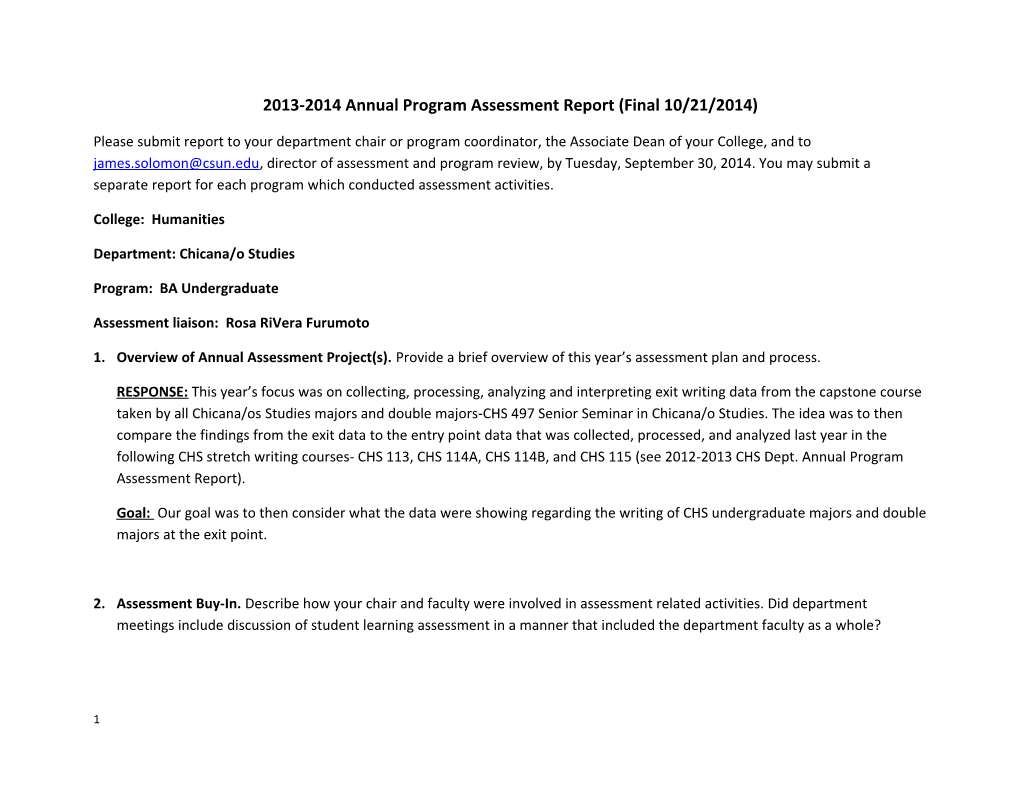 2013-2014Annual Program Assessment Report(Final 10/21/2014)